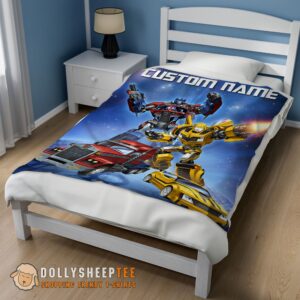 Alternative view of Happy Good Optimus Prime And Bumblebee Transformers Movie Blanket Customize Blanket
