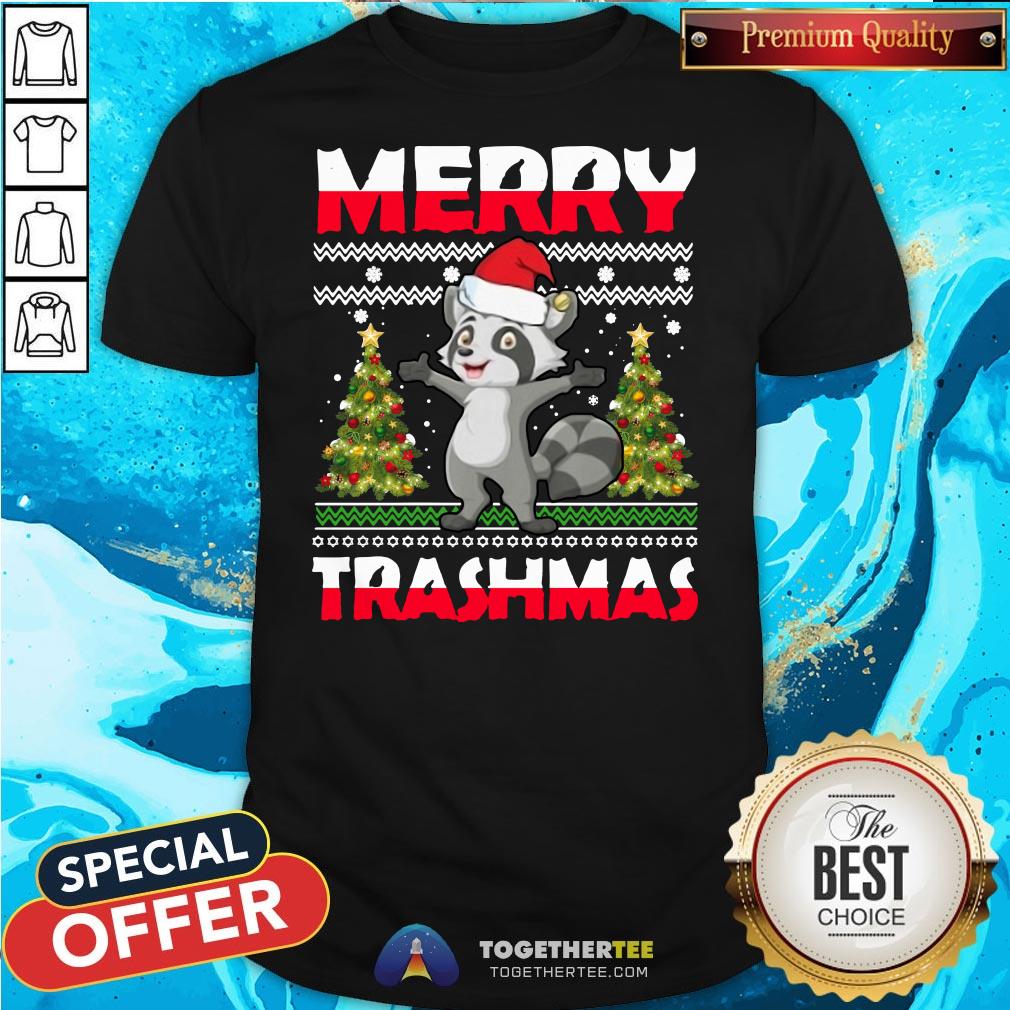 Nice Merry Trashmas Ugly Christmas Raccoon Family Pa Shirt