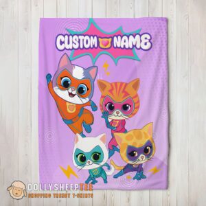 Happy Hot Super Kitties Assemble Feline Heroes In Action Blanket Fleece Customized Blanket