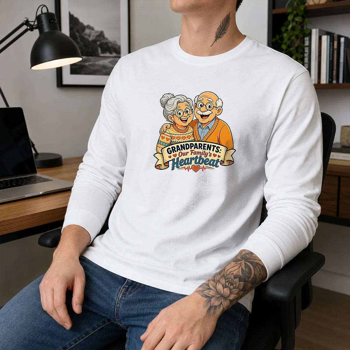 Original Grandparents Day Cartoon Honoring Family Heartbeat Shirt - Image 3