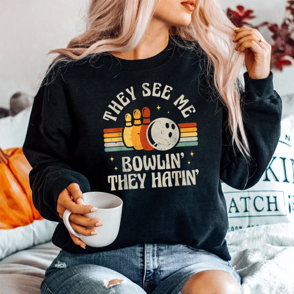 Bowling They See Me Bowlin They Hatin Vintage Bowler Shirt - Image 2