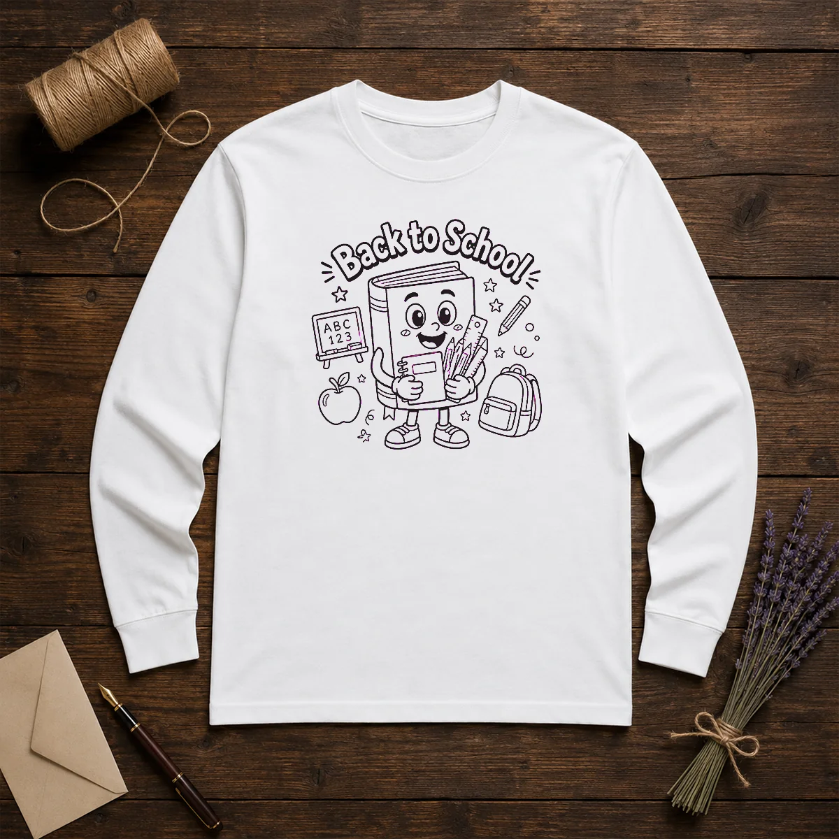 Pretty Back To School Fun Character Line Art Shirt - Image 5