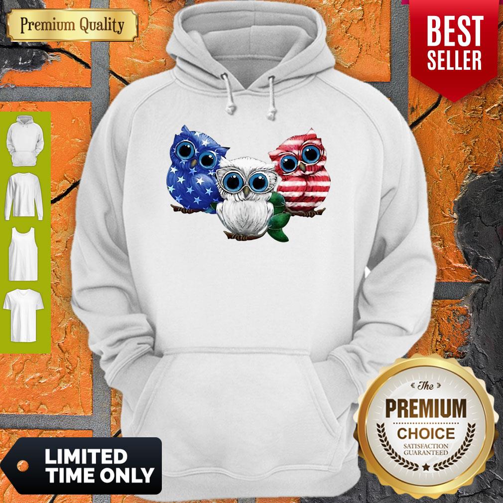 Official Owl Blue White Red American Flag Shirt - Image 4