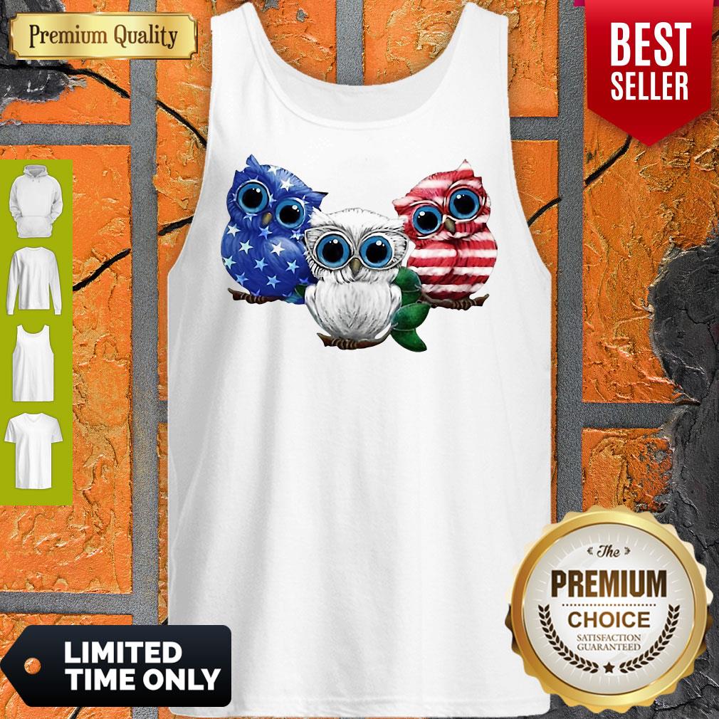 Official Owl Blue White Red American Flag Shirt - Image 2