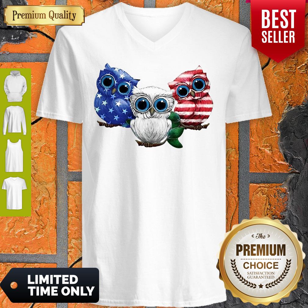 Official Owl Blue White Red American Flag Shirt - Image 5