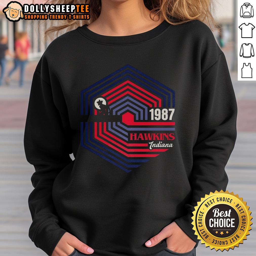 Official Stranger Things Hawkins Indiana 1987 Demogorgon Logo T-Shirt - Image 5