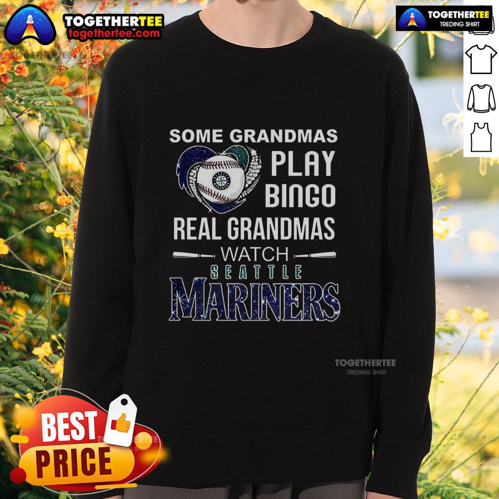 Awesome Some Grandmas Play Bingo Real Grandmas Watch Seattle Mariners Baseball Diamond Heart T-Shirt - Image 5