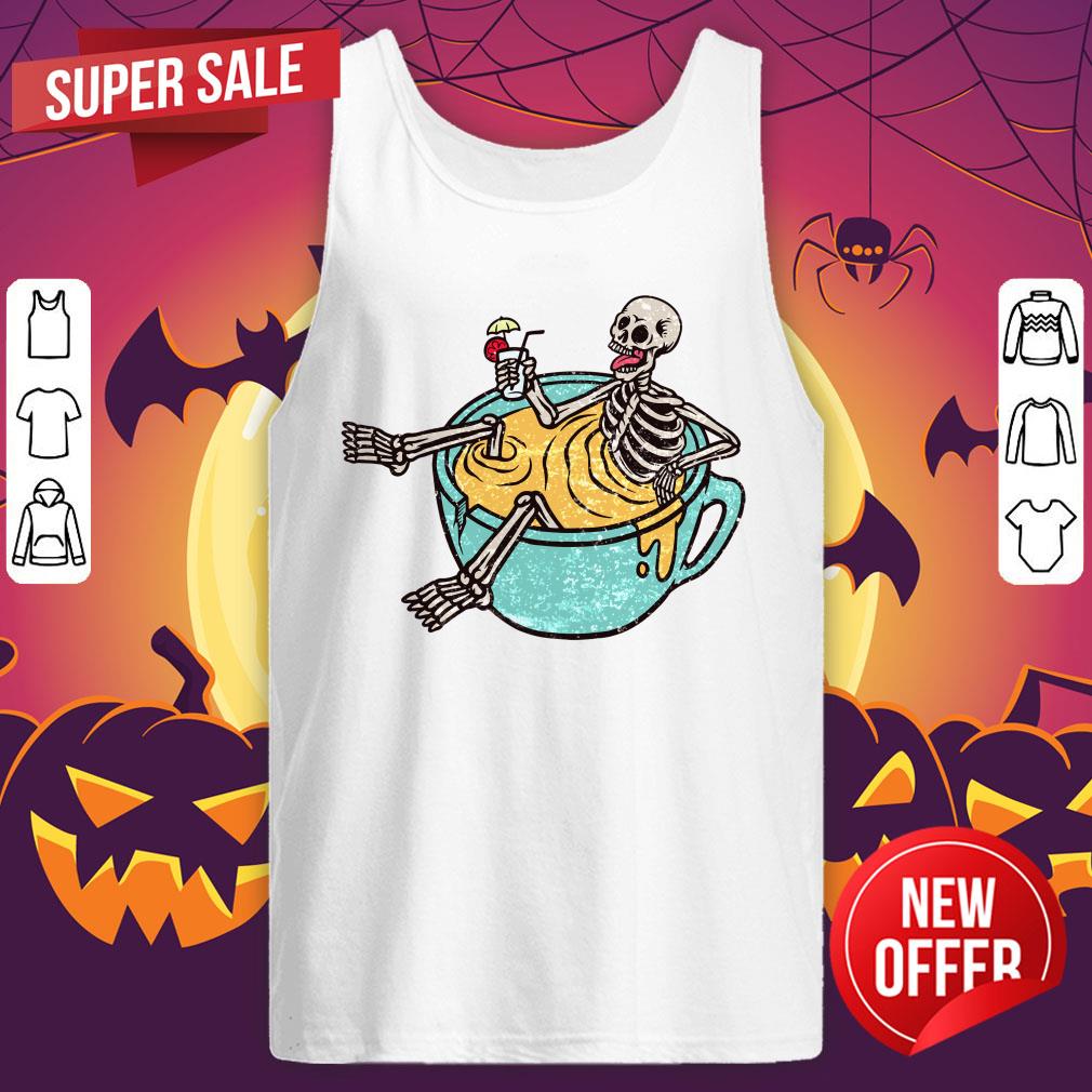 Halloween Skeleton Drinking Coffee Dia De Los Muertos Day Dead Shirt - Image 4