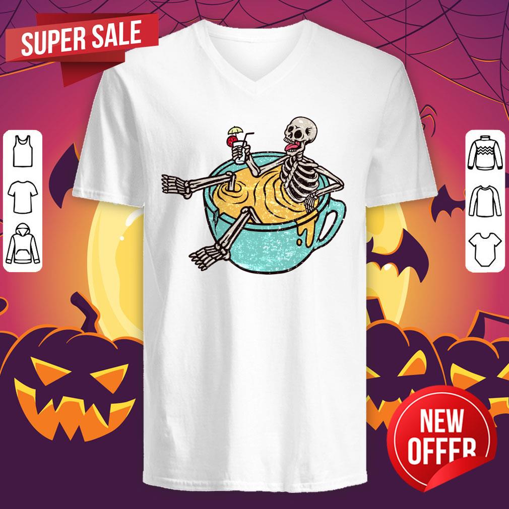 Halloween Skeleton Drinking Coffee Dia De Los Muertos Day Dead Shirt - Image 3