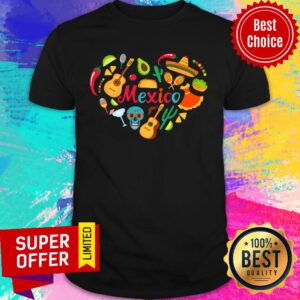 Heart Mexico Skull Guitar Sombrero Shirt
