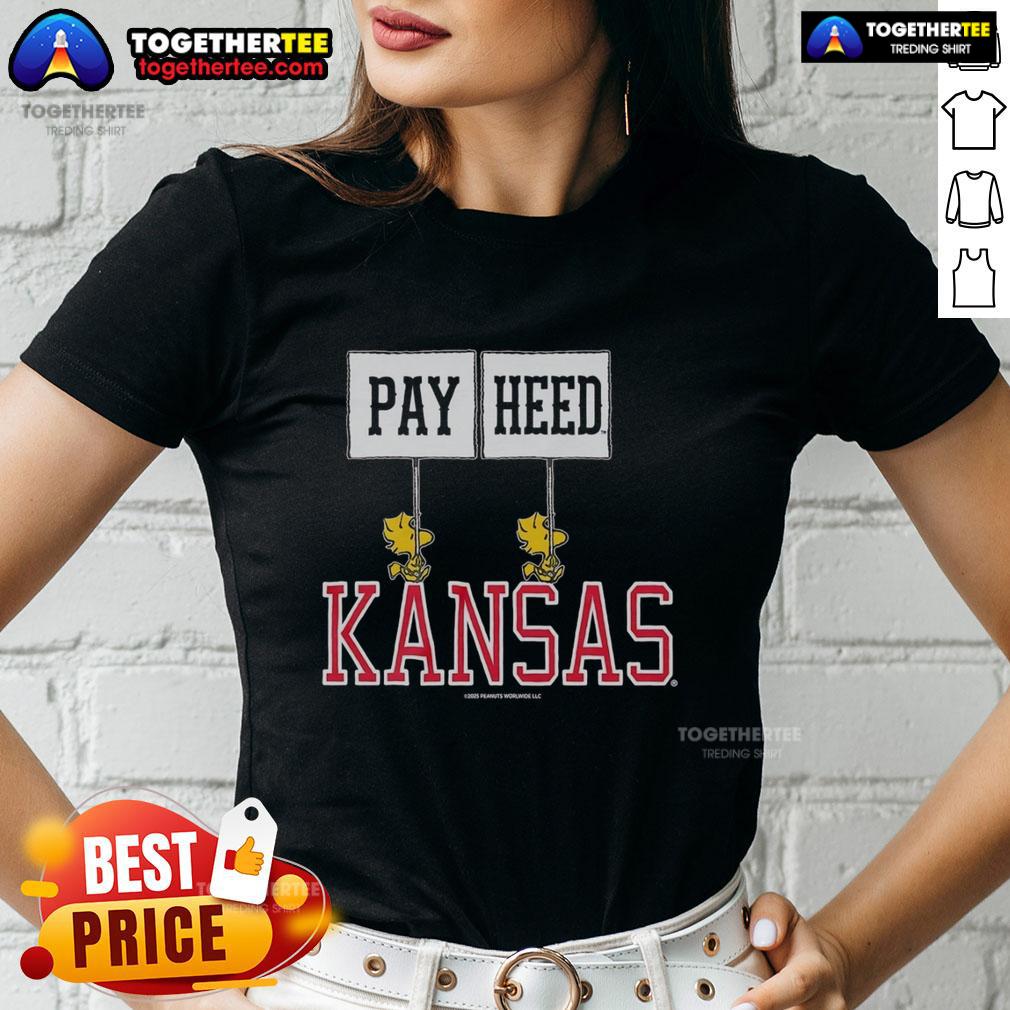 Original Peanuts Woodstock X Kansas Gameday Pay Heed T-Shirt - Image 3