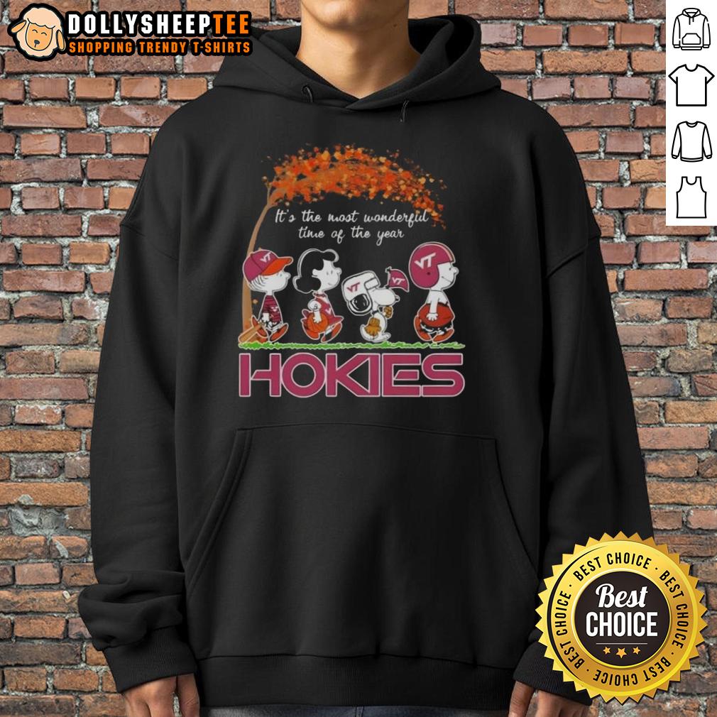 Awesome Virginia Tech Hokies X Peanuts Snoopy And Friends Autumn It's The Most Wonderful Time T-Shirt - Image 2