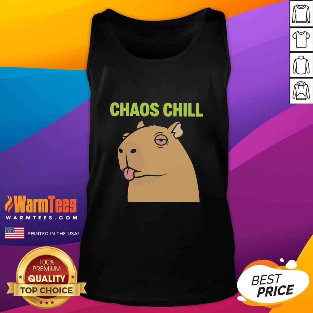 Nice Capybara Red Eyes Sticking Out Her Tongue Chaos Chill Meme T-Shirt - Image 4