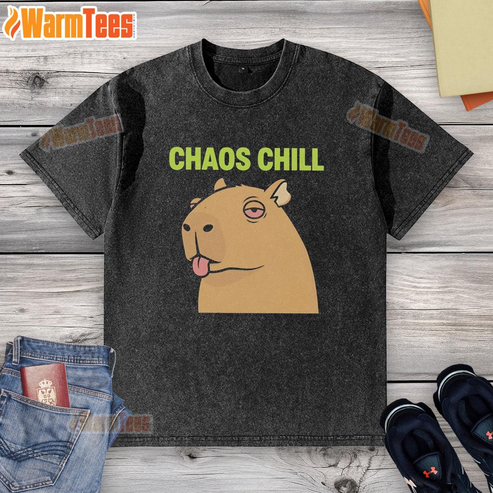 Nice Capybara Red Eyes Sticking Out Her Tongue Chaos Chill Meme T-Shirt - Image 6