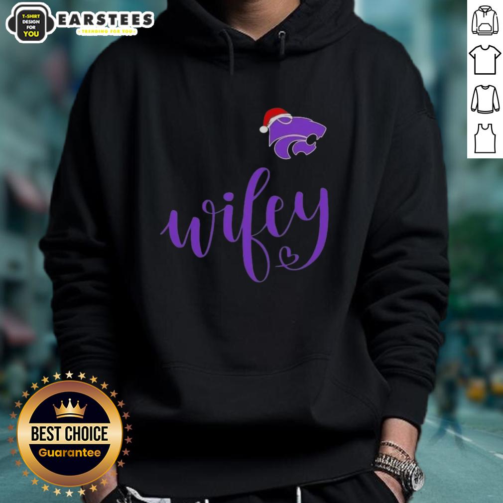 Good Wifey Kansas State Wildcats Santa Hat Merry Christmas T-Shirt - Image 2