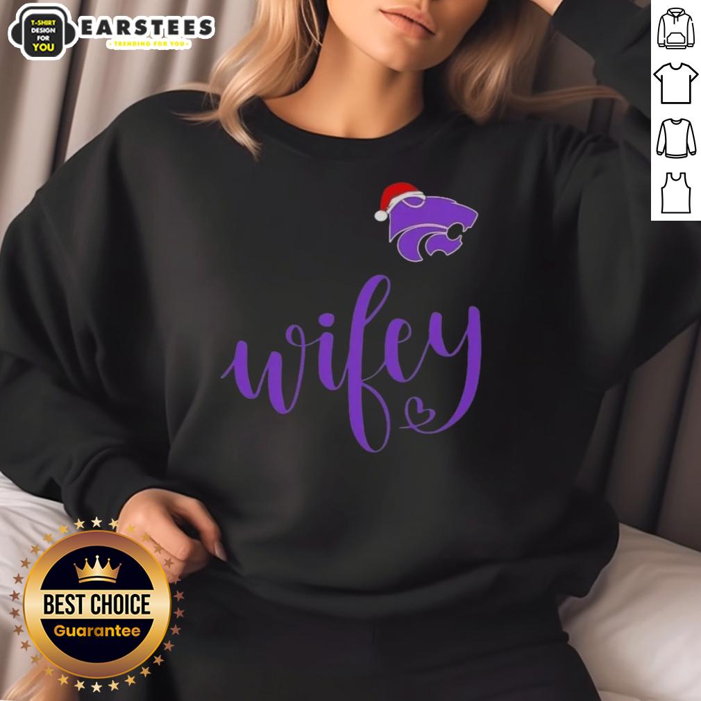 Good Wifey Kansas State Wildcats Santa Hat Merry Christmas T-Shirt - Image 5