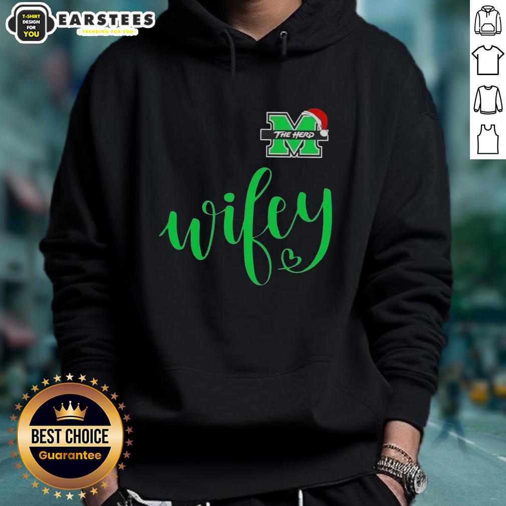 Good Wifey Marshall Thundering Herd Santa Hat Merry Christmas T-Shirt - Image 2