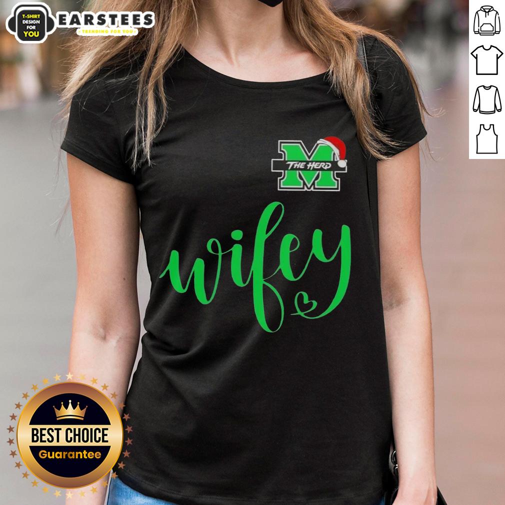 Good Wifey Marshall Thundering Herd Santa Hat Merry Christmas T-Shirt - Image 3