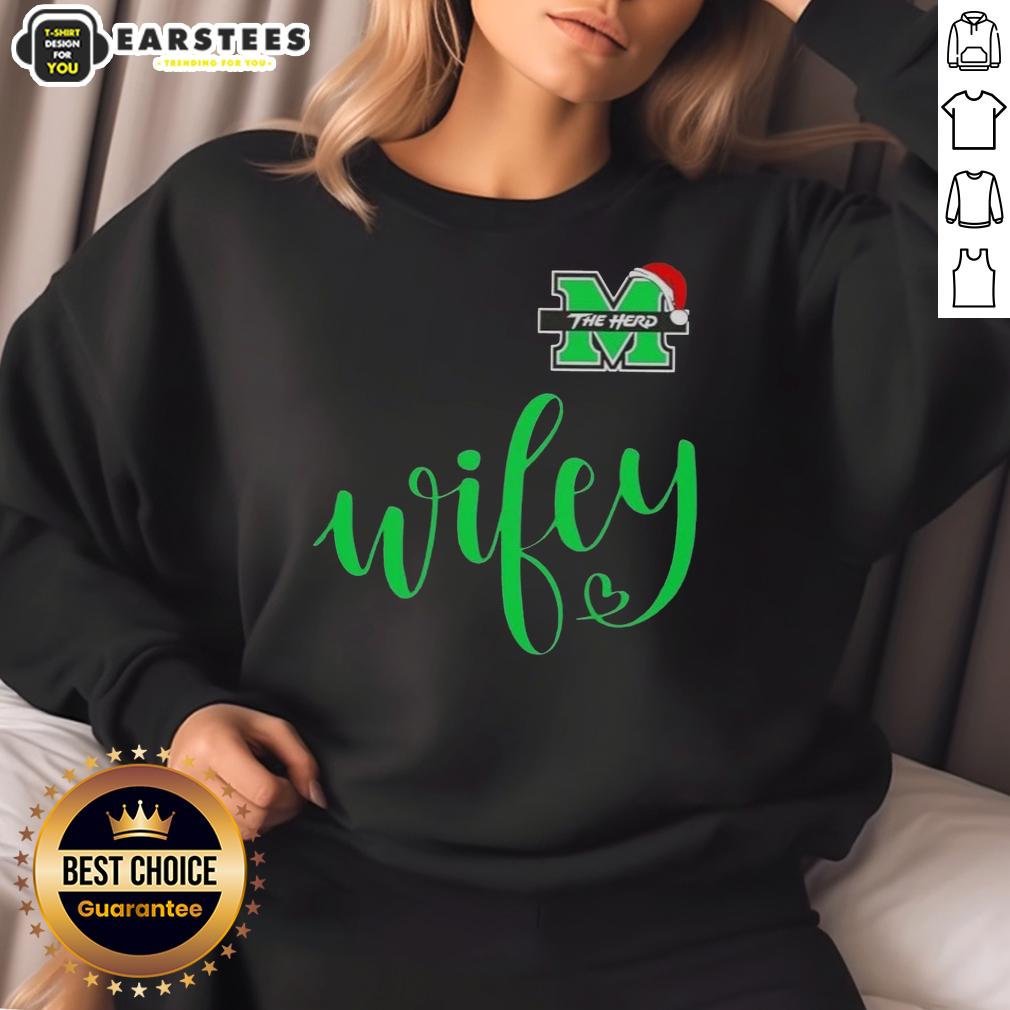 Good Wifey Marshall Thundering Herd Santa Hat Merry Christmas T-Shirt - Image 5