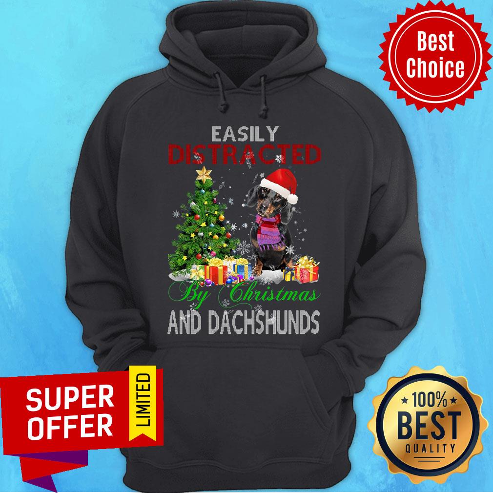 Official Santa Dachshund Easily Distracted By Christmas And Dachshunds Shirt - Image 2