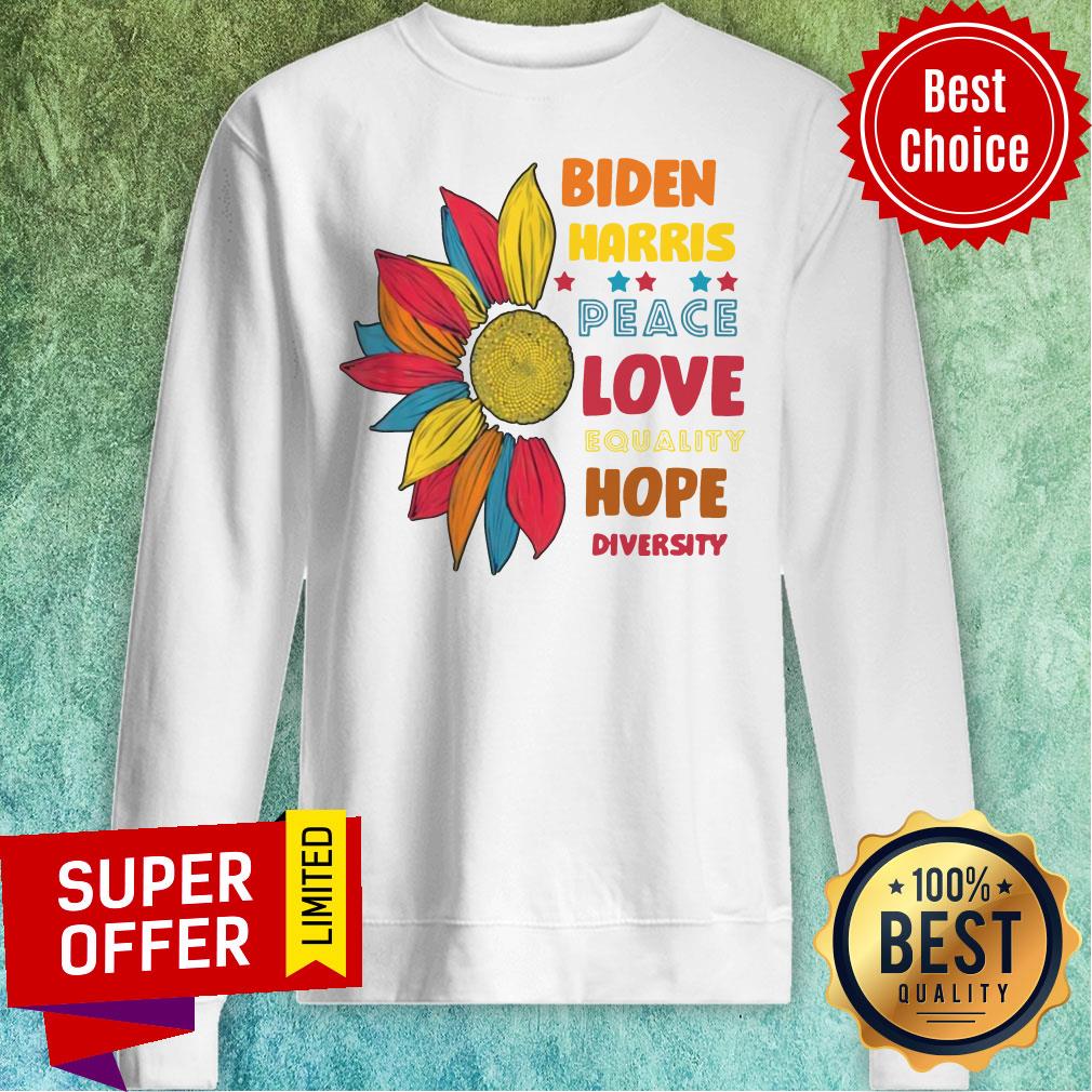 Biden Harris Peace Love Equality Hope Diversity Sunflower Shirt - Image 2