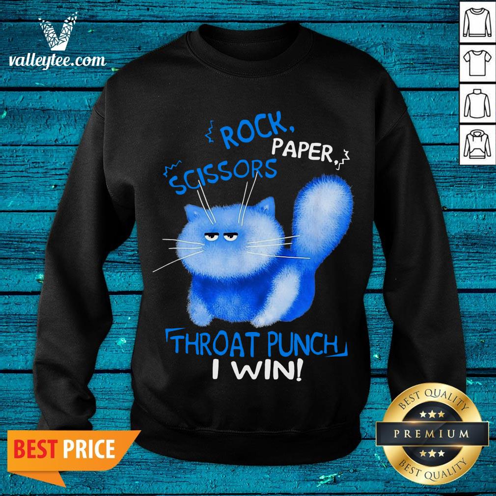 Funny Cat Rock Paper Scissors Throat Punch I Win Shirt - Image 2
