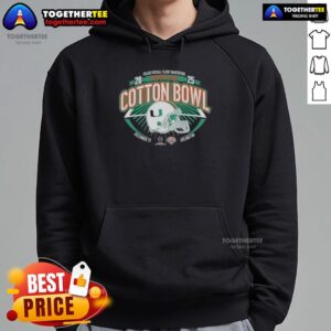 Alternative view of Official Miami Hurricanes Orange 2025 College Football Playoff Quarterfinal Goodyear Cotton Bowl T-Shirt