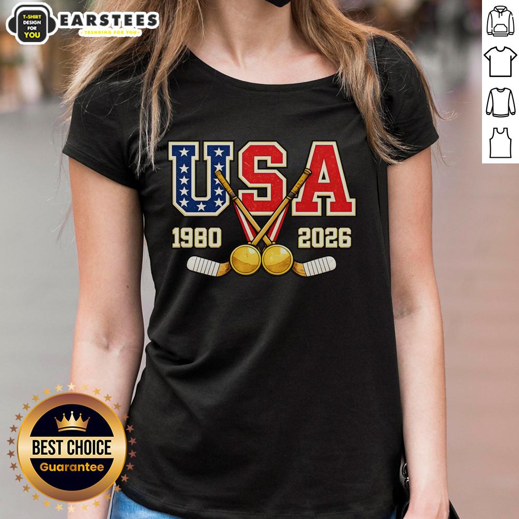 Good 1980 And 2026 Hockey Vintage USA Champions T-Shirt - Image 3