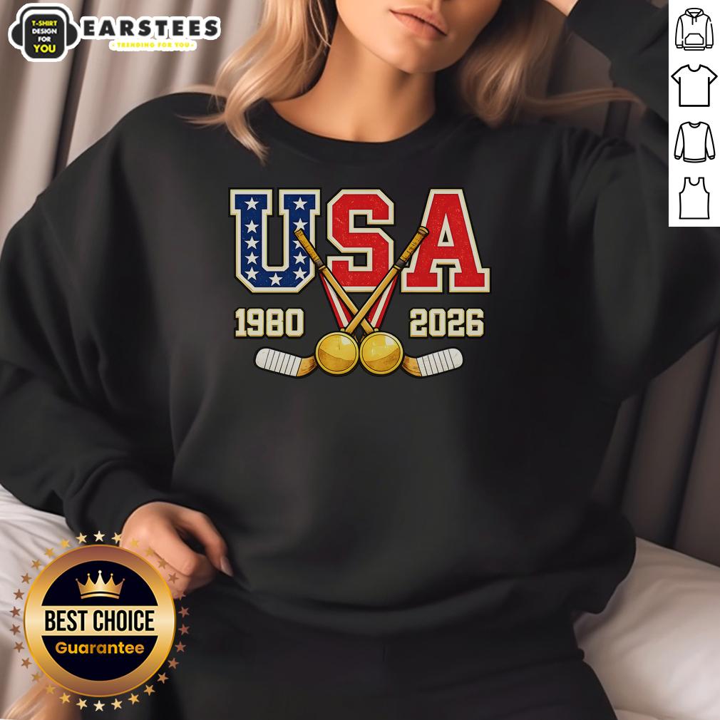 Good 1980 And 2026 Hockey Vintage USA Champions T-Shirt - Image 5