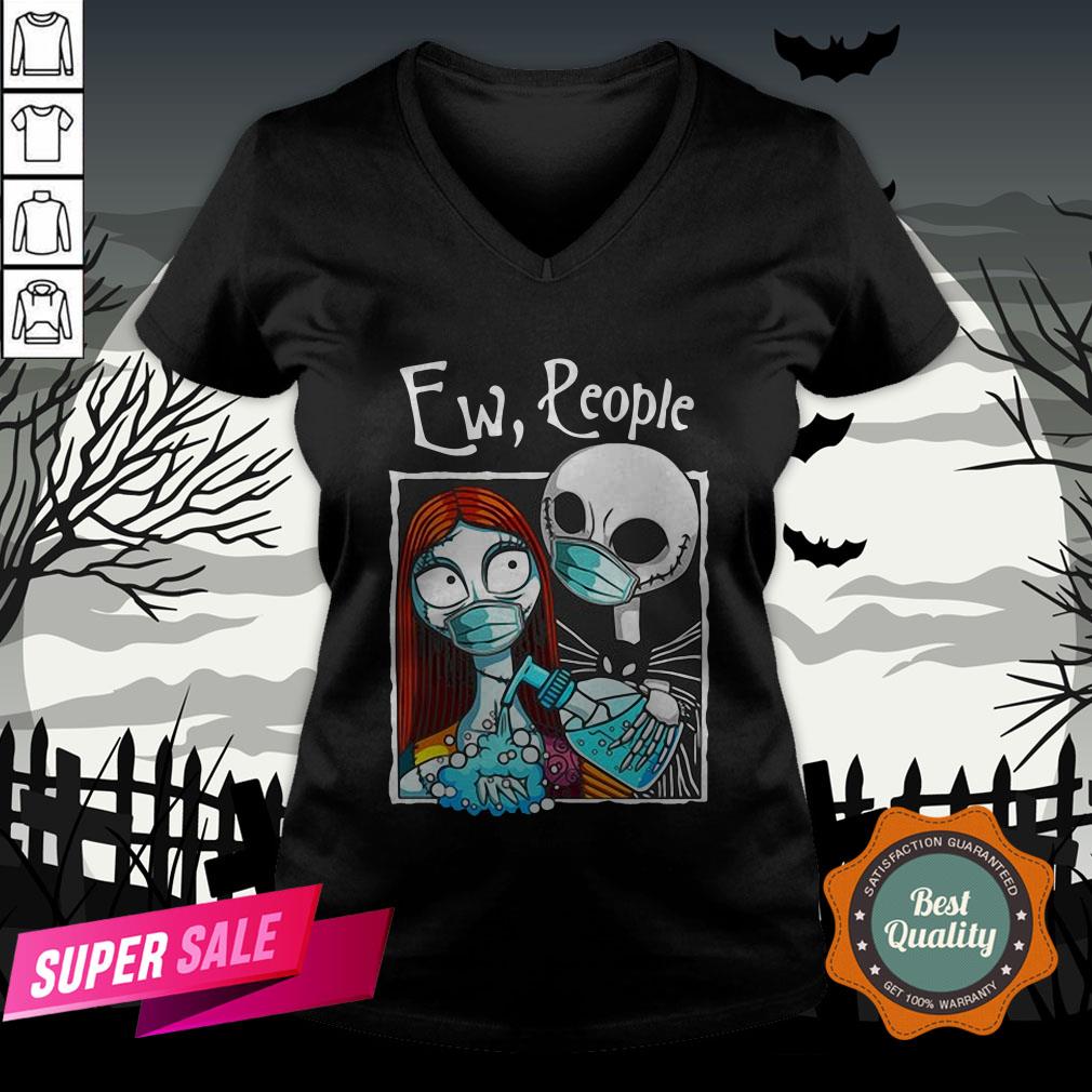 Jack Skellington And Sally Face Mask Ew People Shirt - Image 2