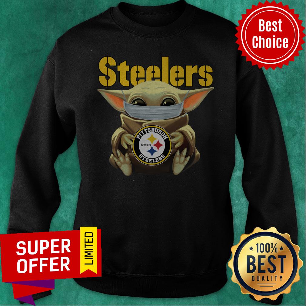 Premium Baby Yoda Face Mask Hug Pittsburgh Steelers Shirt - Image 2