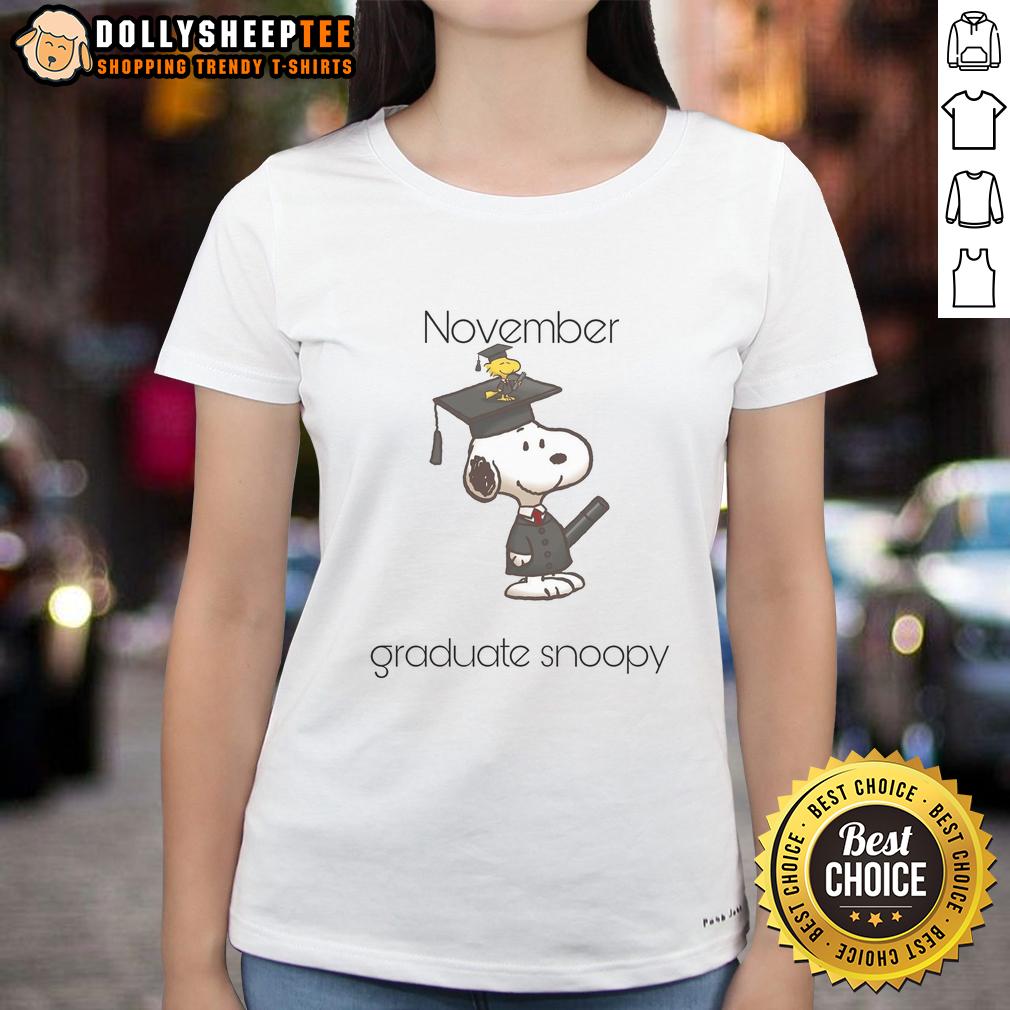Pretty November Graduate Snoopy Woodstock T-Shirt - Image 3