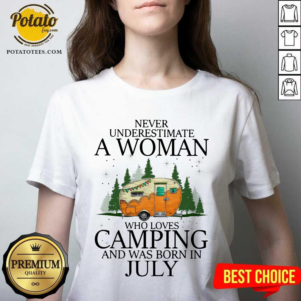 Never Underestimate A Woman Loves Camping July Shirt - Image 2
