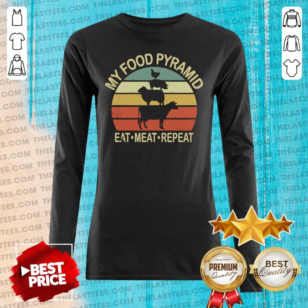 Pretty My Food Pyramid Eat Meat Repeat BBQ Vintage Shirt - Image 2