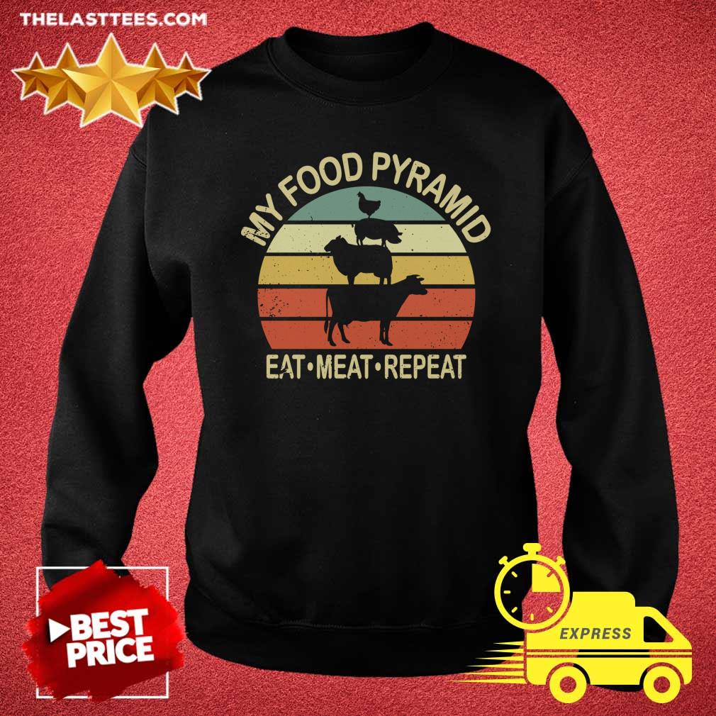 Pretty My Food Pyramid Eat Meat Repeat BBQ Vintage Shirt - Image 5