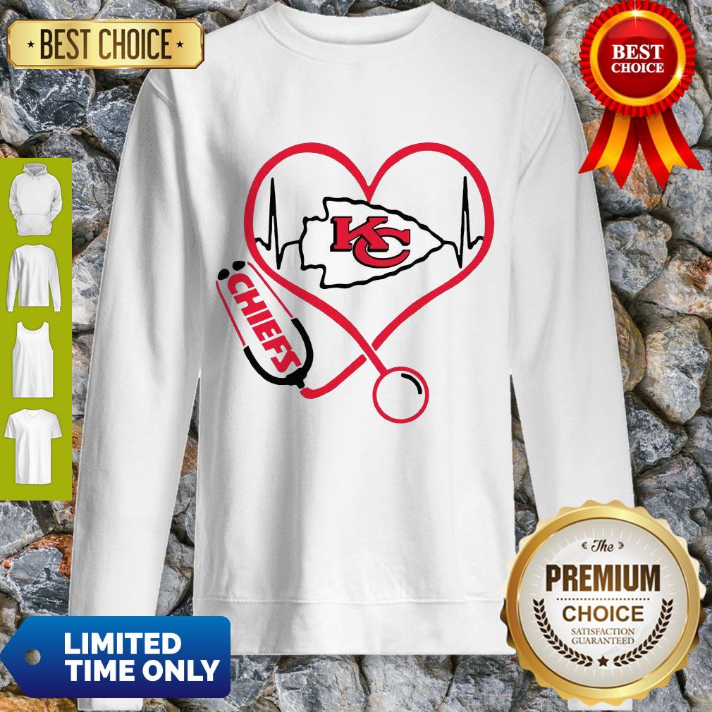 Perfect Kansas City Chiefs Heart Nurse Stethoscope Shirt - Image 4