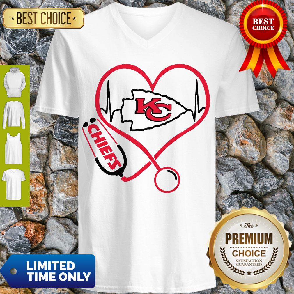 Perfect Kansas City Chiefs Heart Nurse Stethoscope Shirt - Image 2