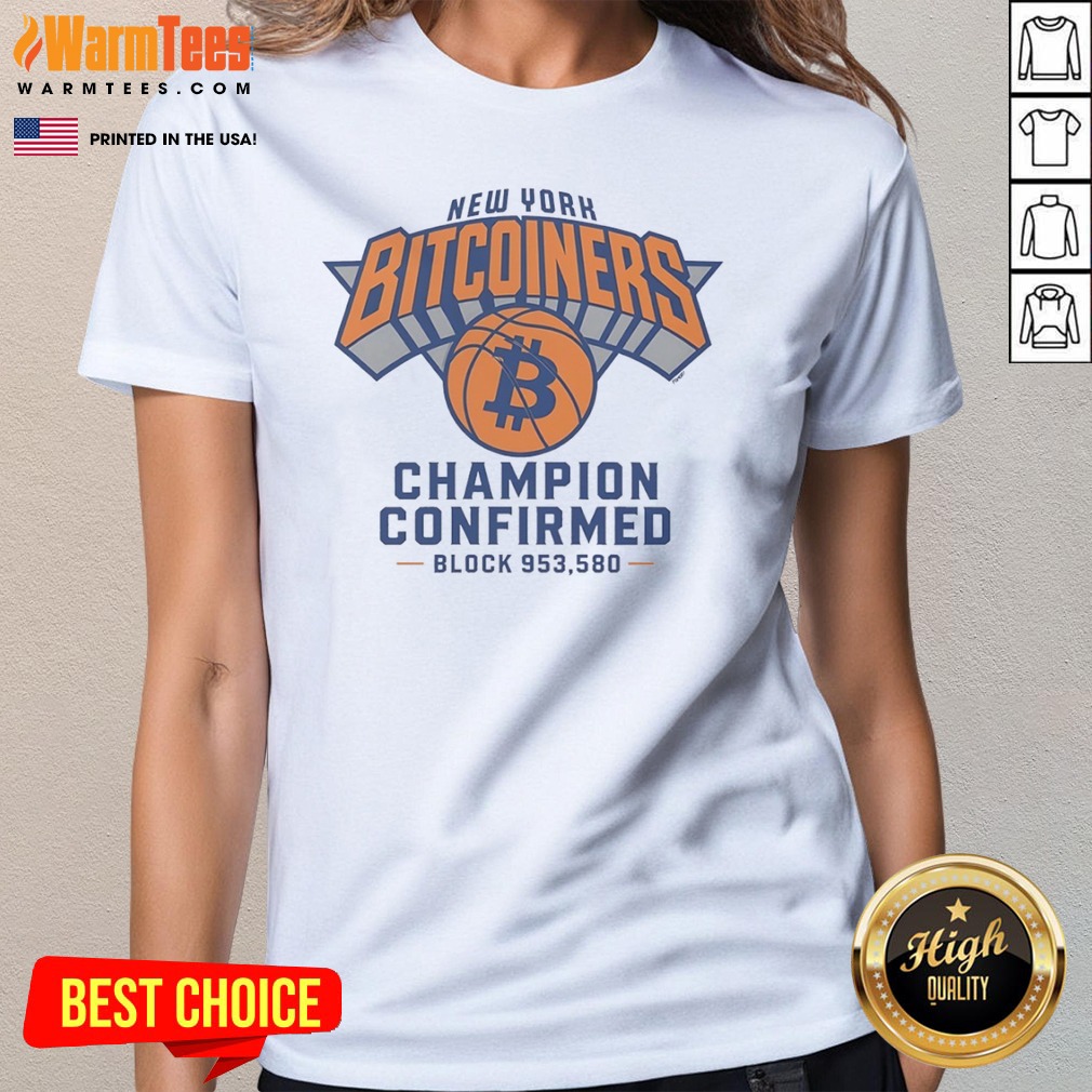 Official New York Bitcoiners Champion Confirmed Block 953580 Shirt - Image 2