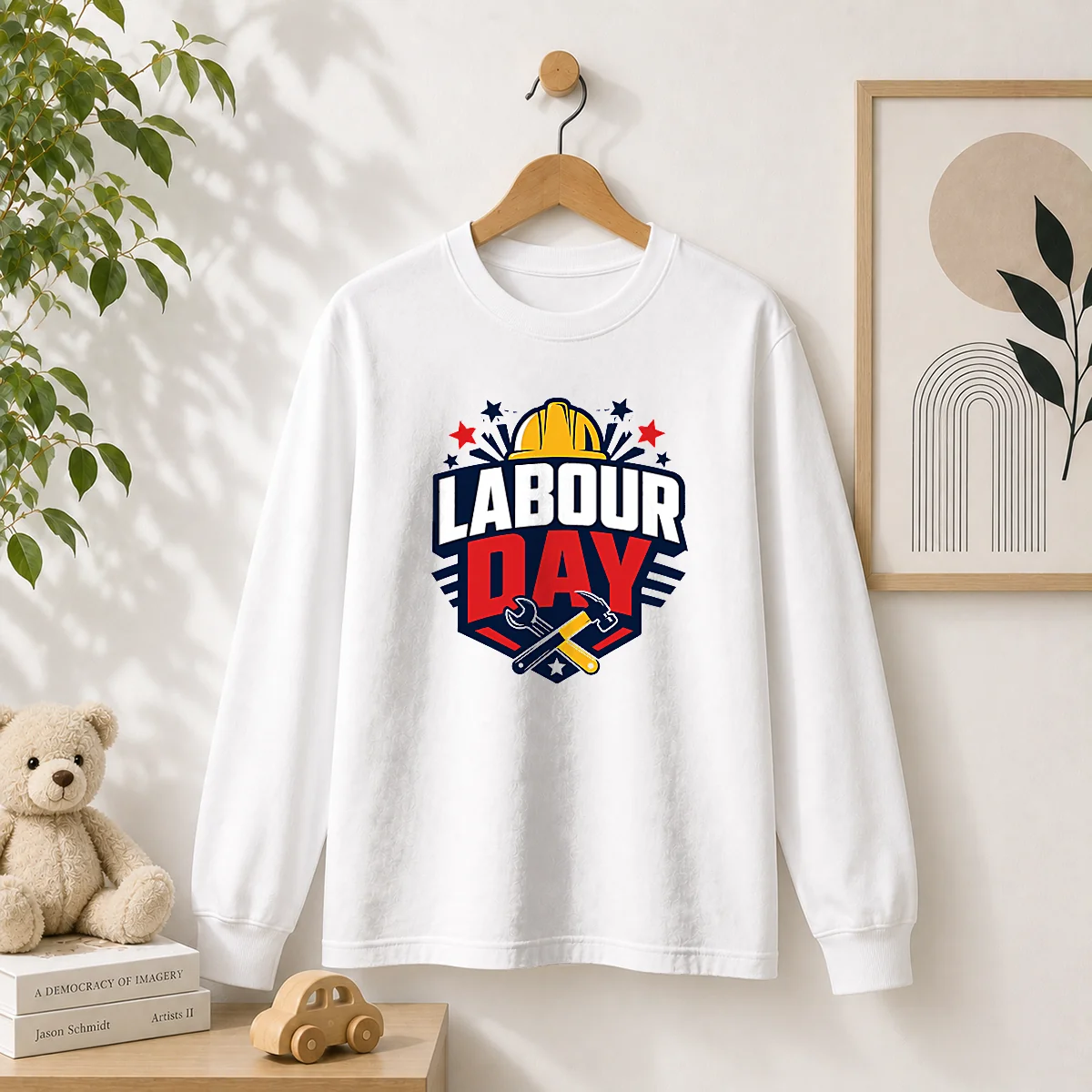 Premium Bold Shield Badge Labour Day Construction Tools Shirt - Image 3