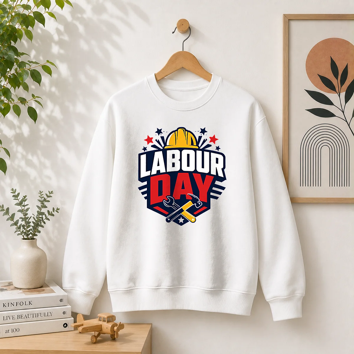 Premium Bold Shield Badge Labour Day Construction Tools Shirt - Image 4
