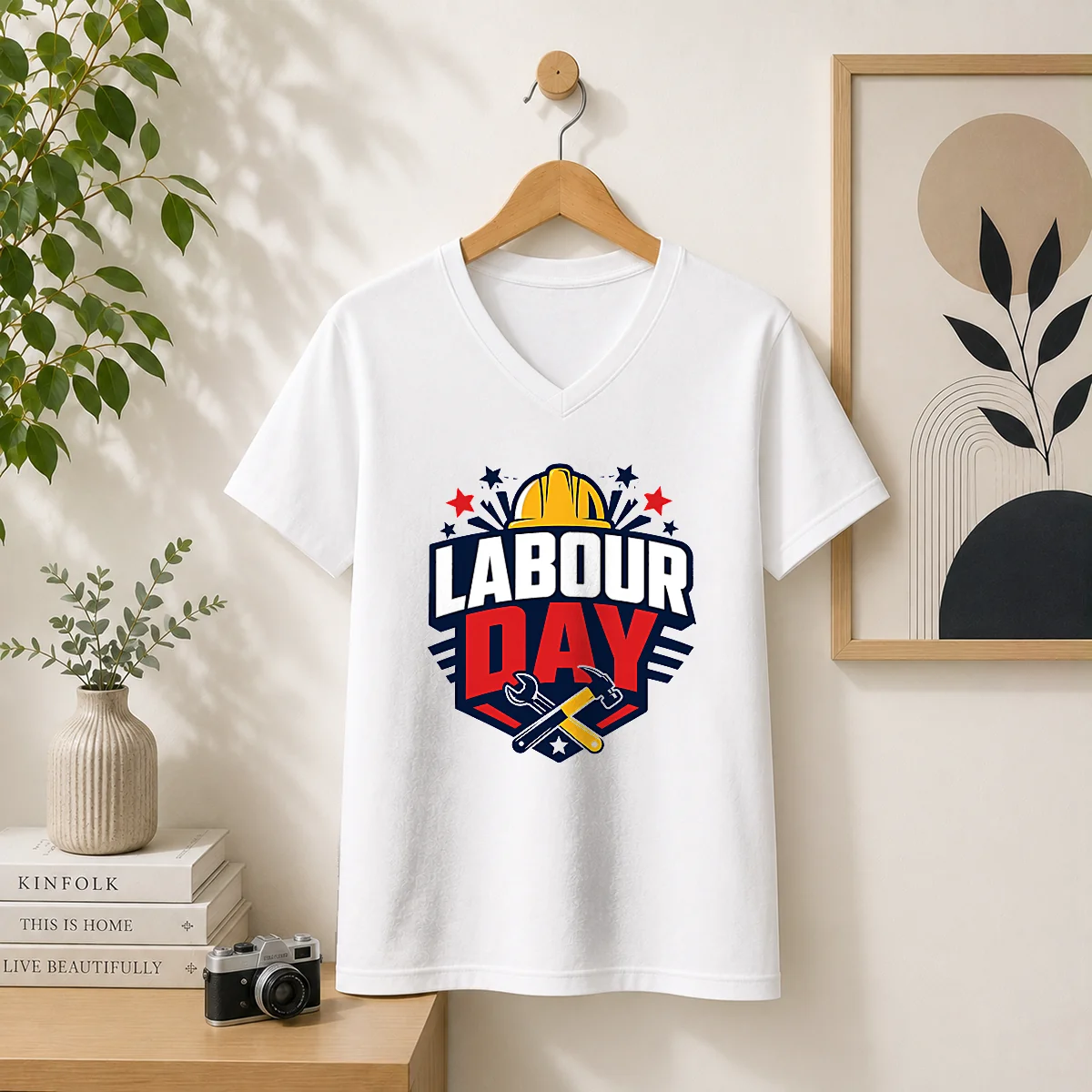 Premium Bold Shield Badge Labour Day Construction Tools Shirt - Image 6