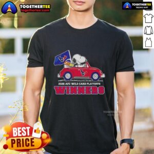 Hot Houston Texans X Snoopy Driving Car 2026 AFC Wild Card Playoffs Winners T-Shirt