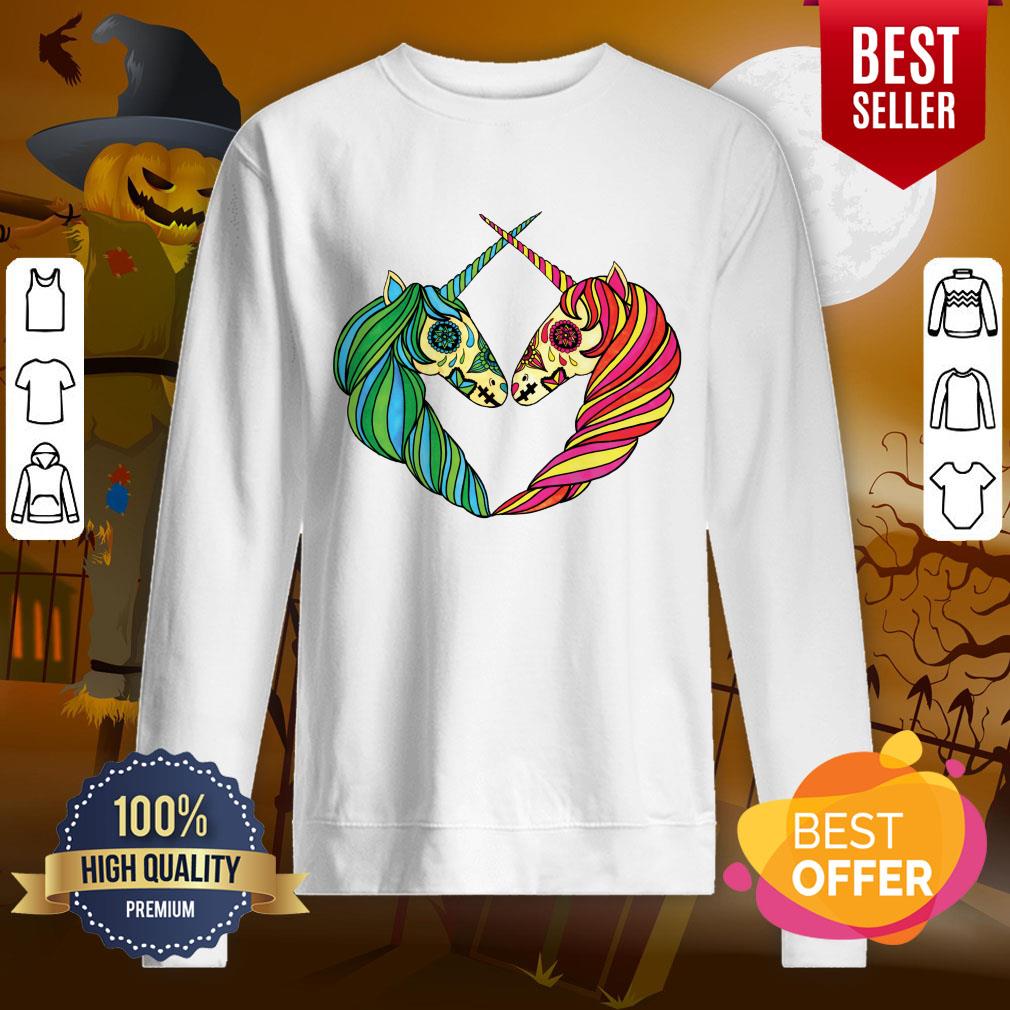 Heart Unicorns Day Of The Dead Muertos Shirt - Image 4