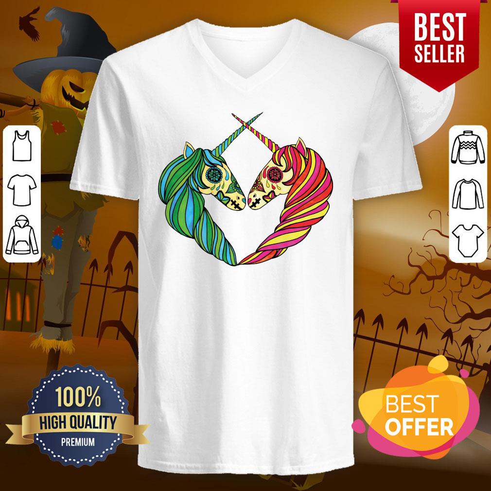 Heart Unicorns Day Of The Dead Muertos Shirt - Image 2
