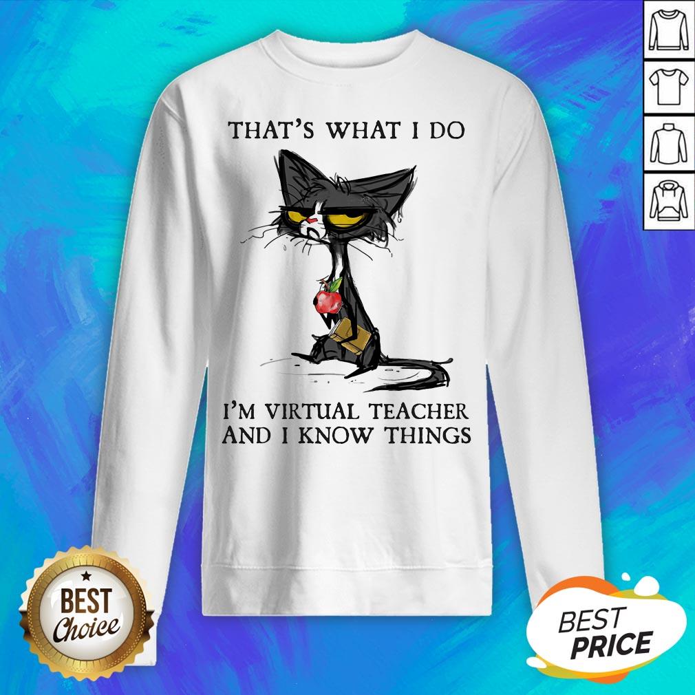 Black Cat That's What I Do I'm Virtual Teacher And I Know Things Shirt - Image 2