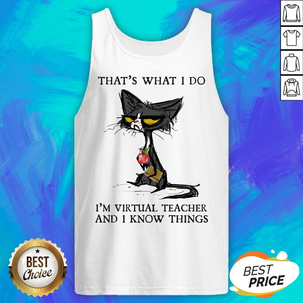 Black Cat That's What I Do I'm Virtual Teacher And I Know Things Shirt - Image 5