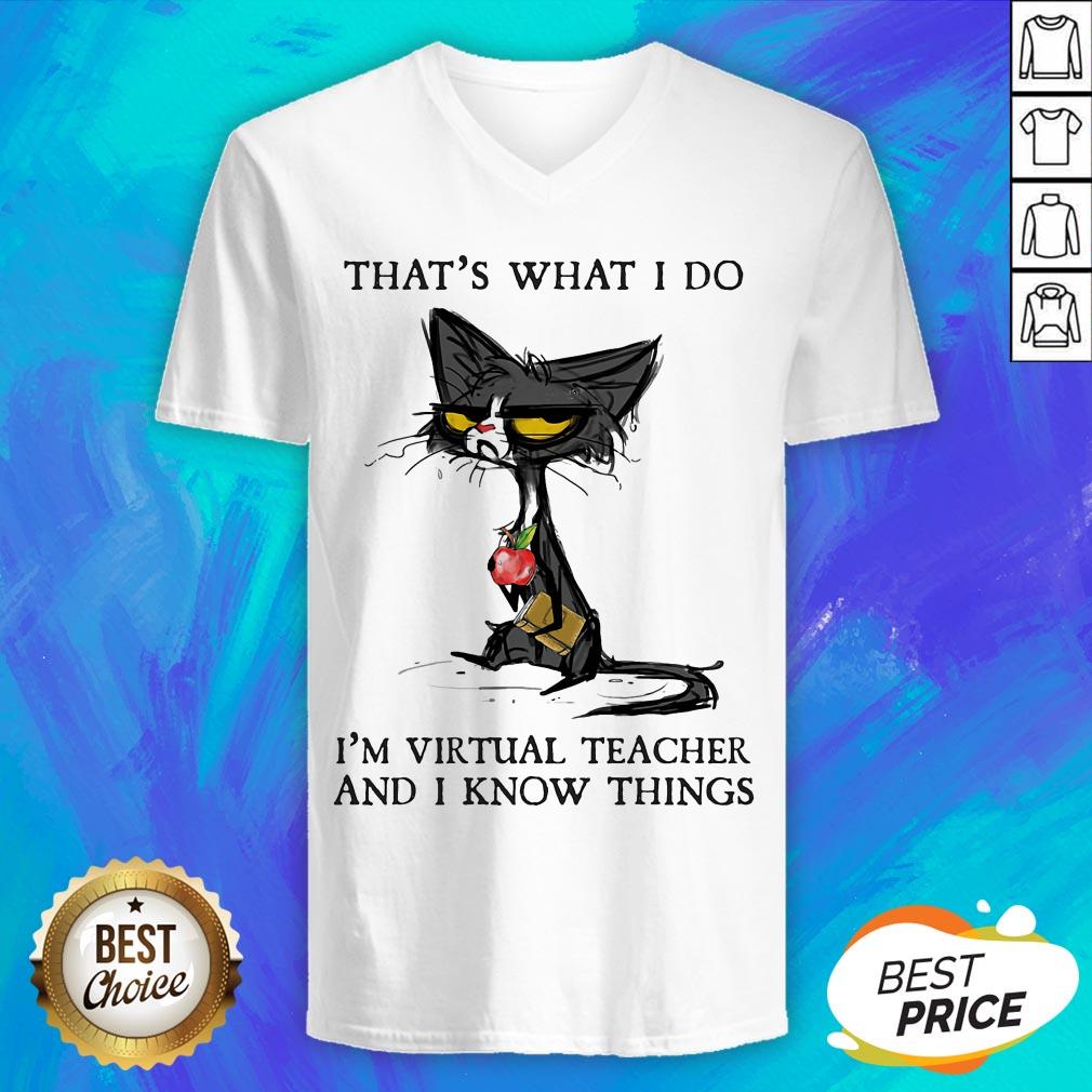 Black Cat That's What I Do I'm Virtual Teacher And I Know Things Shirt - Image 4
