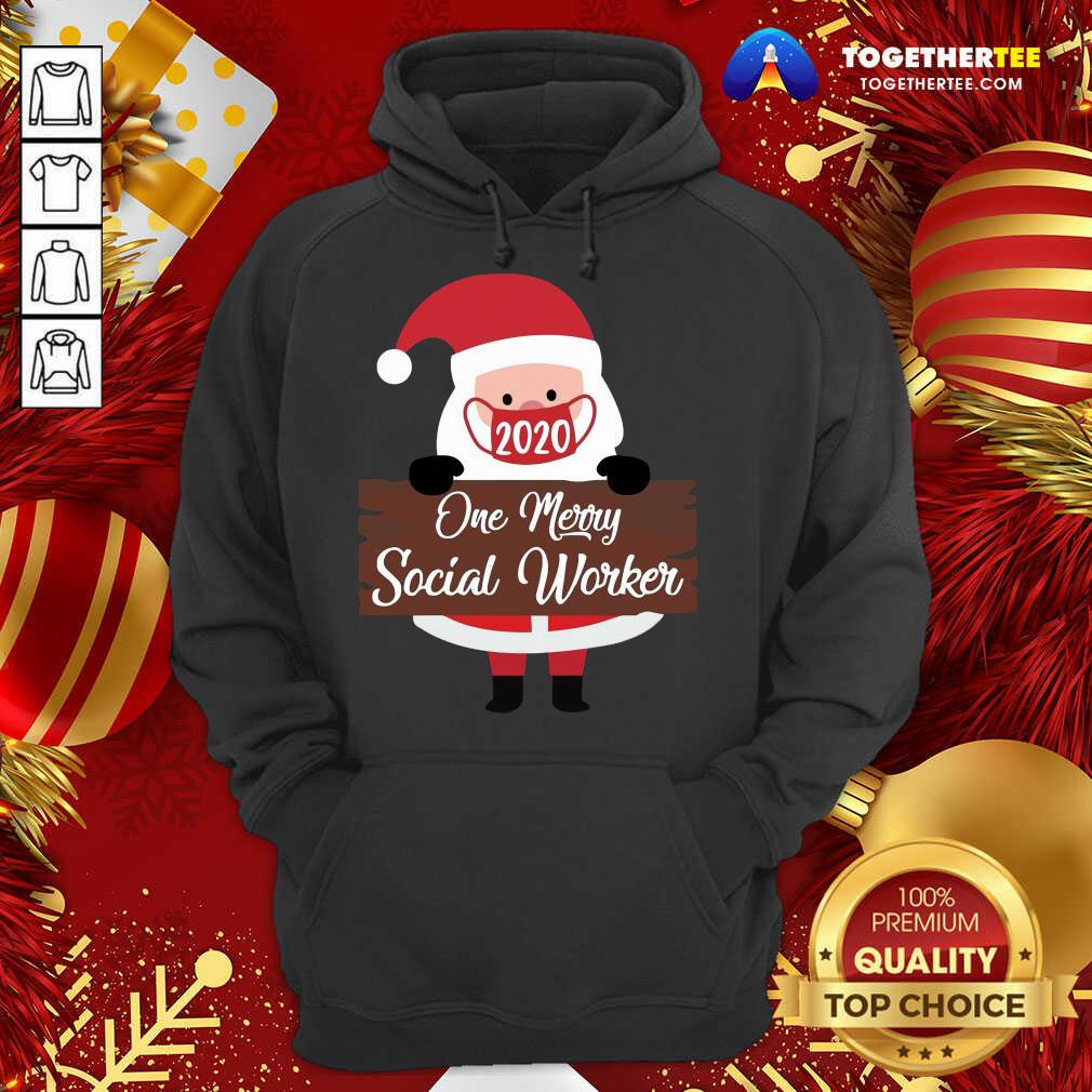 Top Santa Claus Face Mask 2020 One Merry Social Worker Christmas Shirt - Image 5
