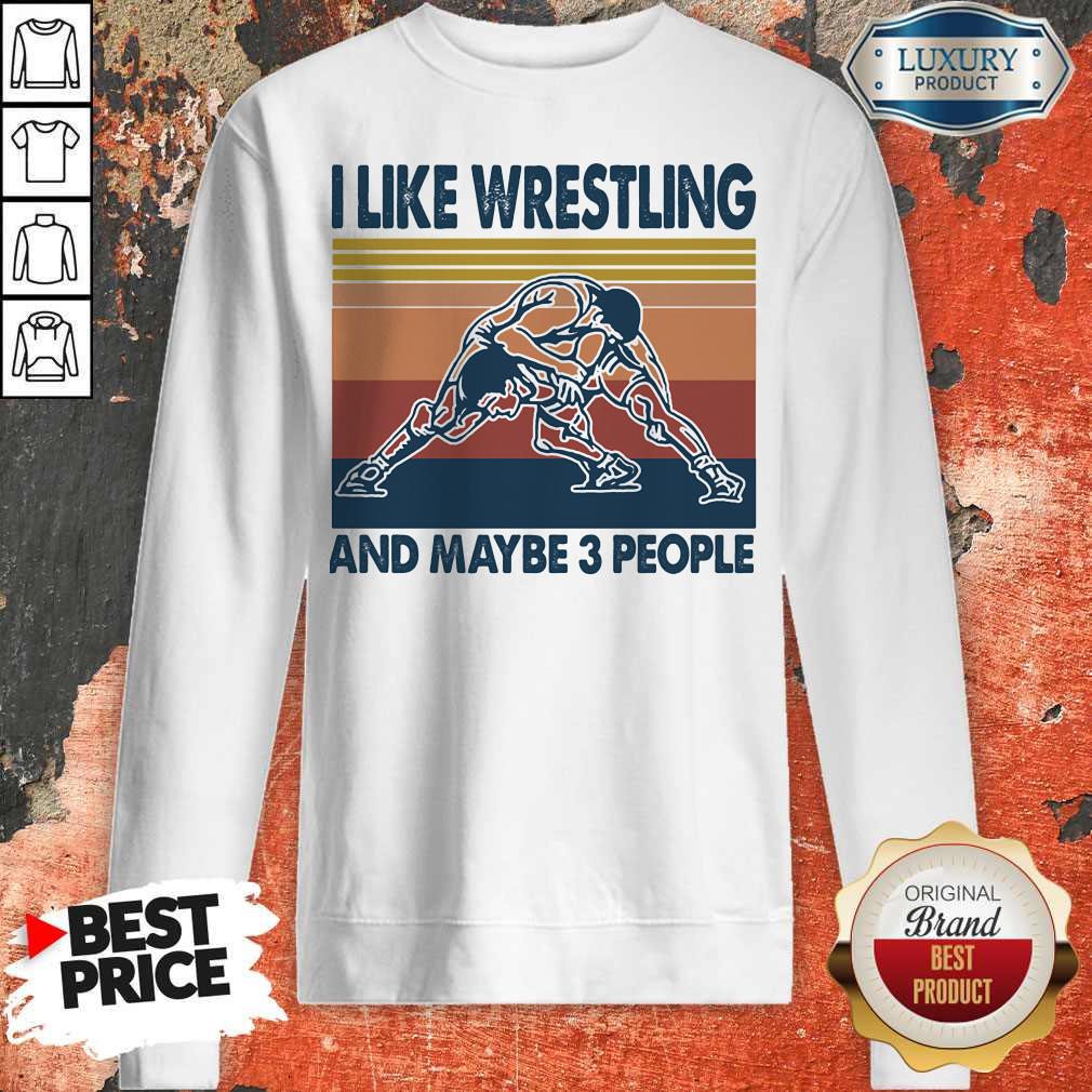 Official I Like Wrestling And Maybe 3 People Vintage Retro Shirt - Image 2