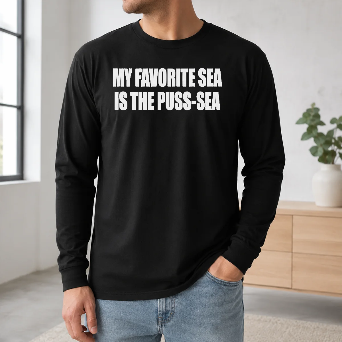 Official My Favorite Sea Is The Puss Sea Text Joke Humor Shirt - Image 5